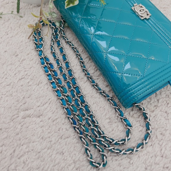 Chanel Boy Wallet on Chain Turquoise Patent WOC - Picture 6 of 13